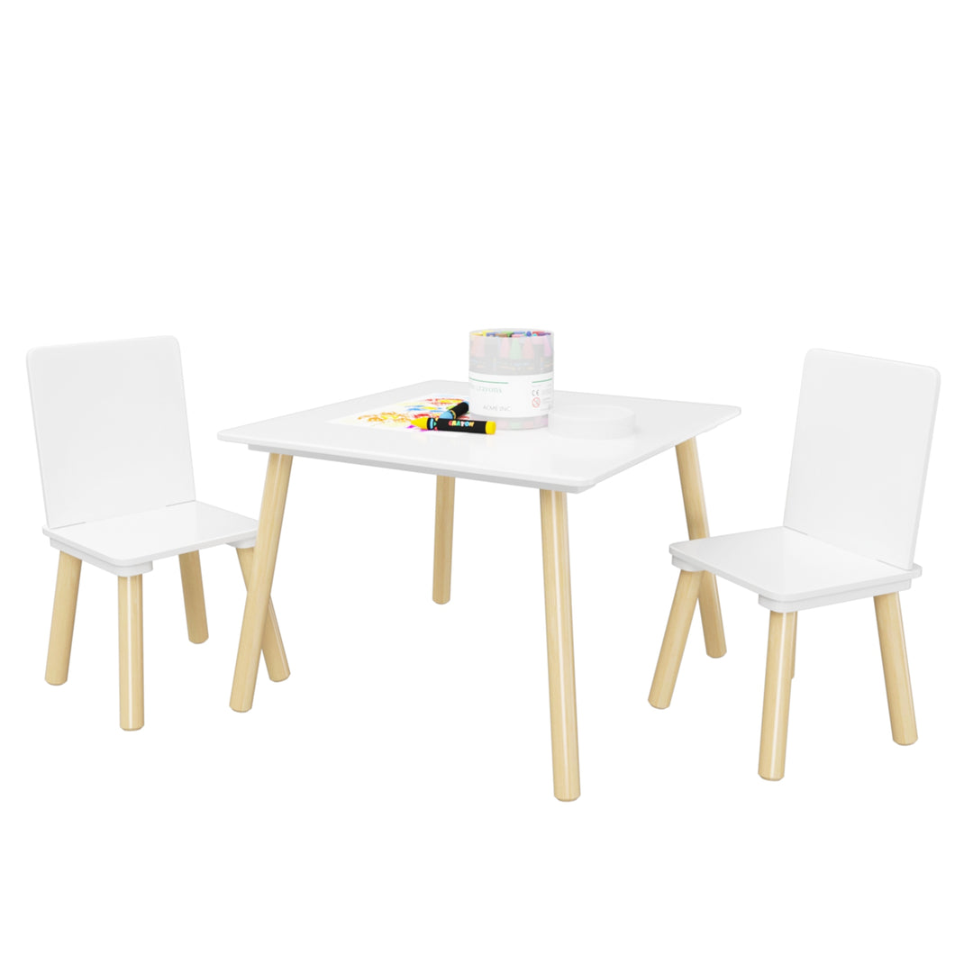 3-Piece Kids Wooden Table and Chair Set, Rabbit Ear Themed Toddler Activity Play Table with 2 Chairs, Solid Wood & MDF C