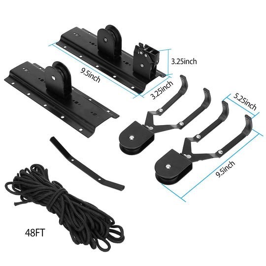 Bike Lift Ceiling Storage Mount 50LBS Load Bicycle Hoist Pulley Rack Heavy Duty Hanger w/ 48FT Rope For Ladder Kayak