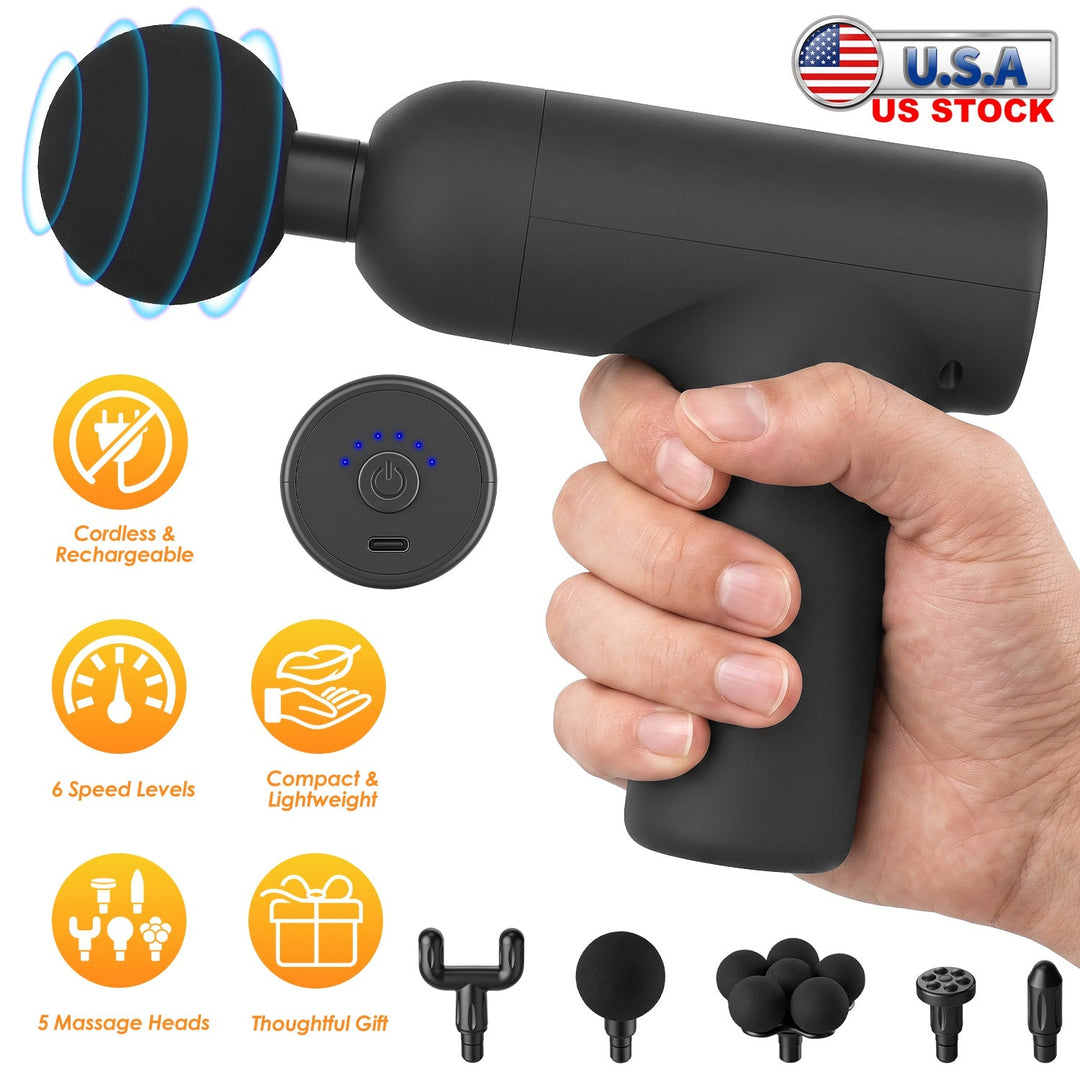 Mini Massage Gun with 6 Speeds and 5 Interchangeable Heads