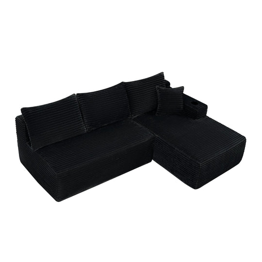 96" L-Shaped Sectional Sofa with Chaise in Plush Corduroy