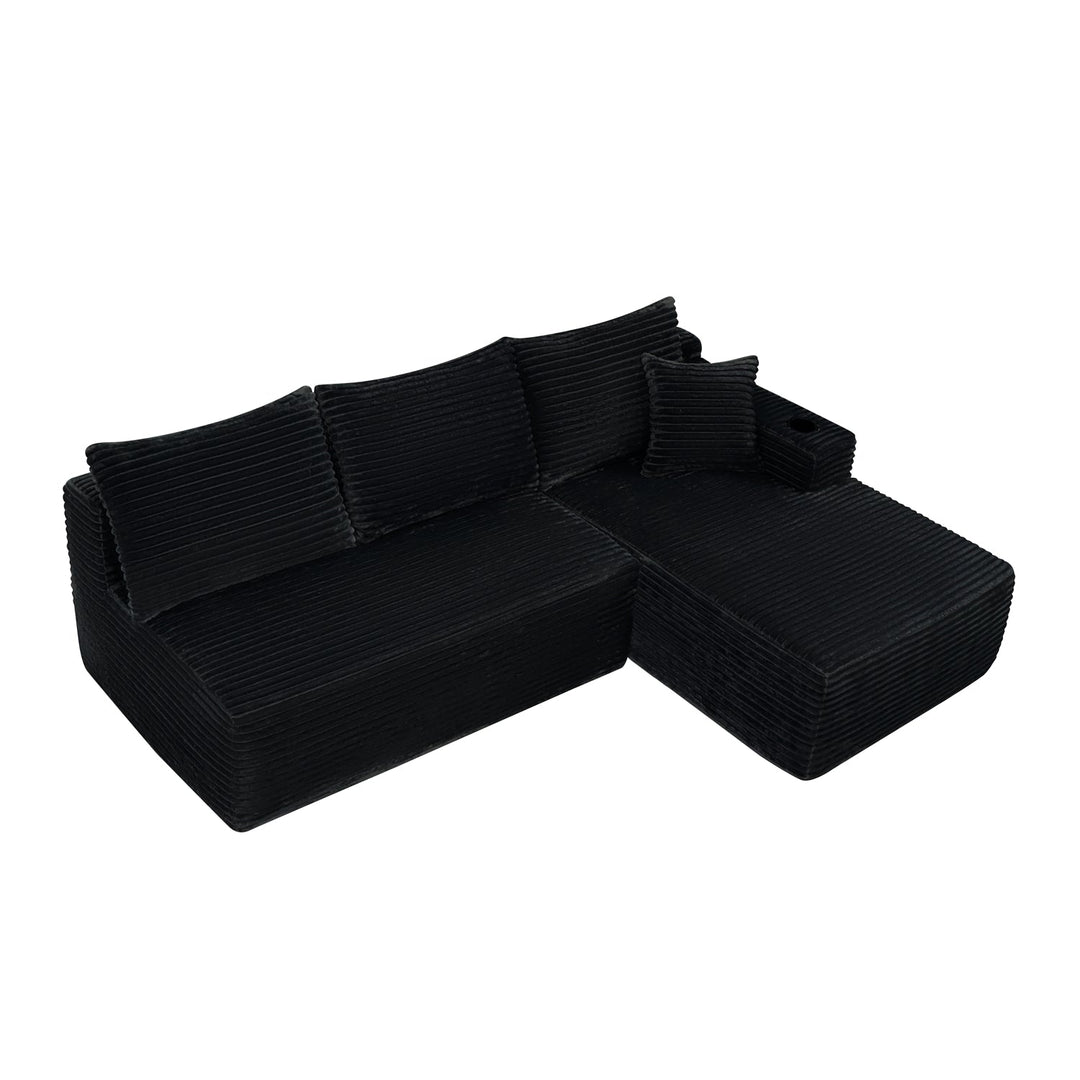 96" L-Shaped Sectional Sofa with Chaise in Plush Corduroy
