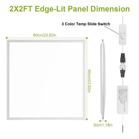 2Pcs 72W 2 2FT LED Panel Light 3800LM Flat Ceiling Light with 3 Lighting Color Temperature Equivalent LED Troffer Recessed Edge-Lit Switchable CCT 110