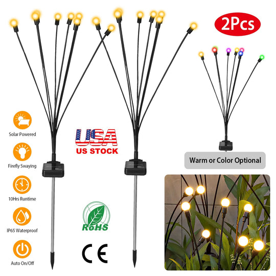 2Pcs Solar Firefly Lights Swaying Decorative Pathway Lamp IP65 Waterproof Landscape Patio Yard Night Light