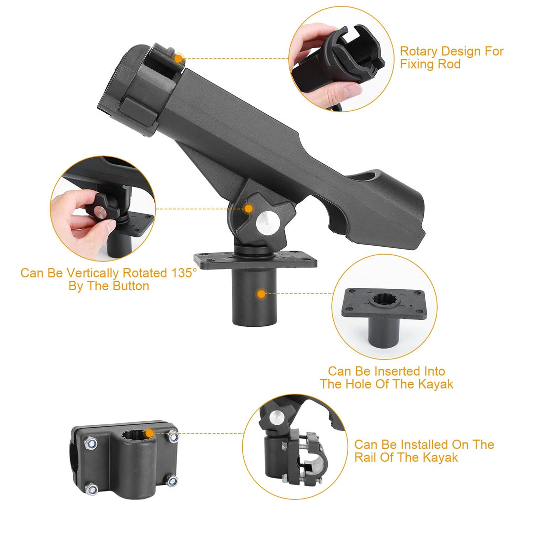 Boat Fishing Pole Rod Holder 360¡ Rotatable Kayak Side Rail Mount Adjustable Folding Rod Holder w/ Large Clamp