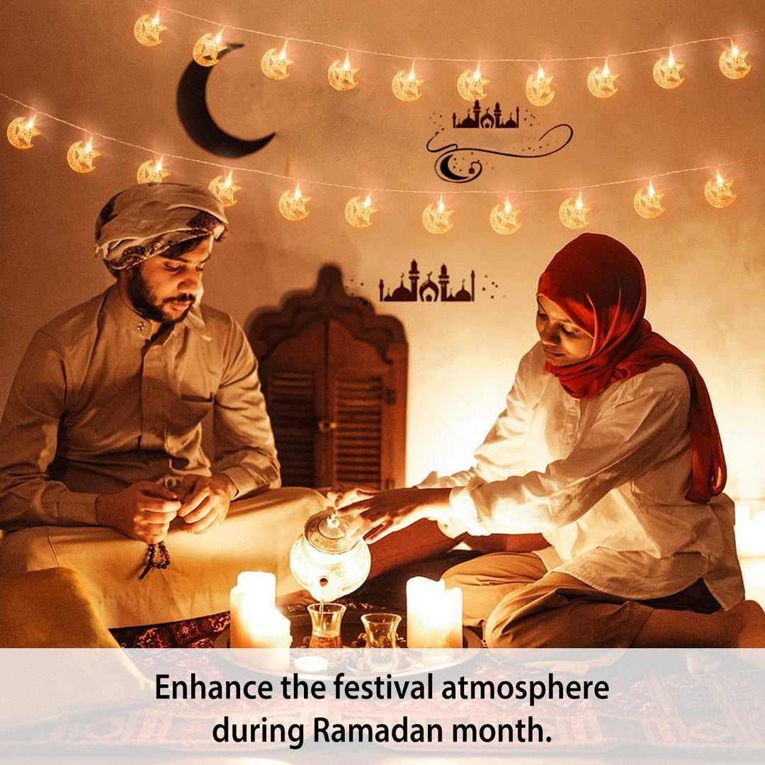 LED Star Moon IP43 Waterproof String Lights 2 Light Modes Battery Powered Decorative Light for Ramadan Christmas Wedding Party Home Patio Multi-color