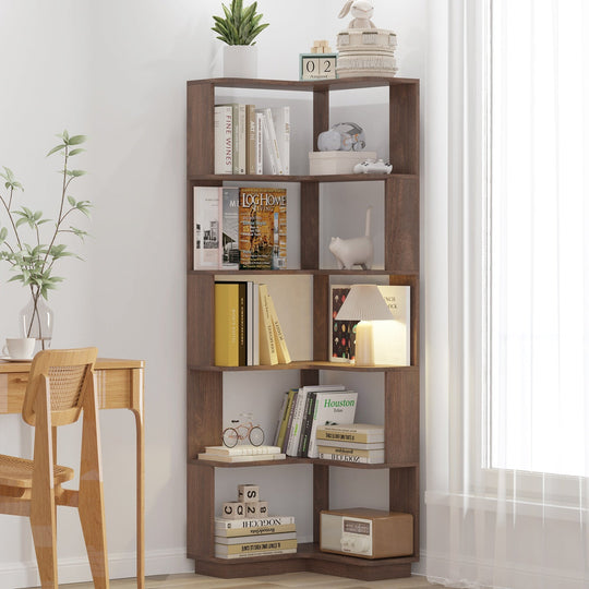 6-Tier L-Shaped Corner Bookshelf with Anti-Tip Safety Kit