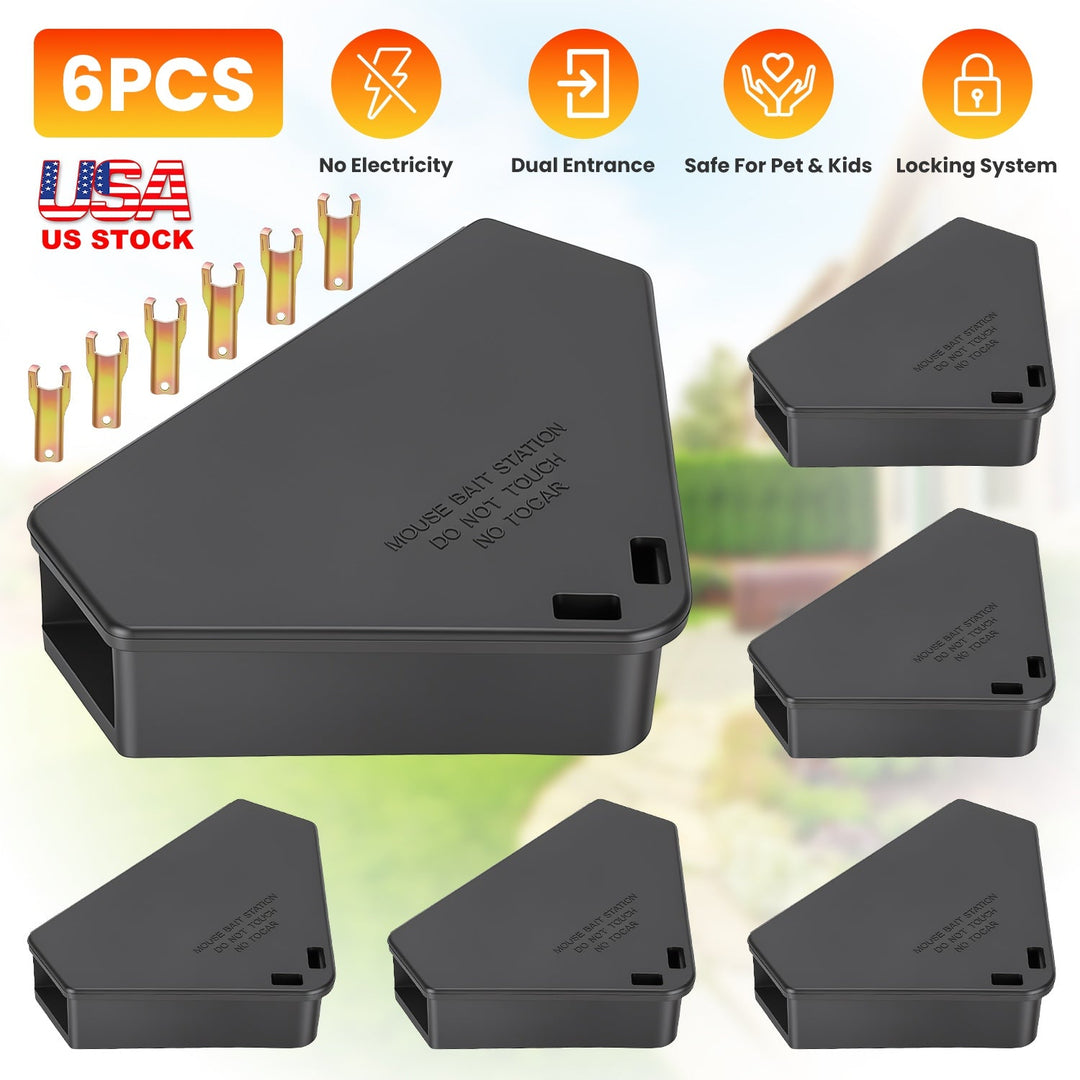 Mouse Bait Station 6-Pack with Keys - Tamper Resistant