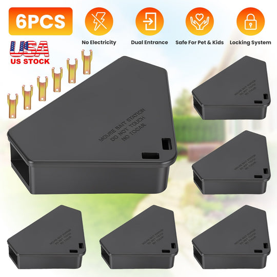 Mouse Bait Station 6-Pack with Keys - Tamper Resistant
