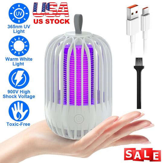 900V High Voltage Cordless Indoor Bug Zapper Type C Rechargeable Mosquito Lamp Trap Portable Electric Mosquito Killer with Hanging Strap Night Light f