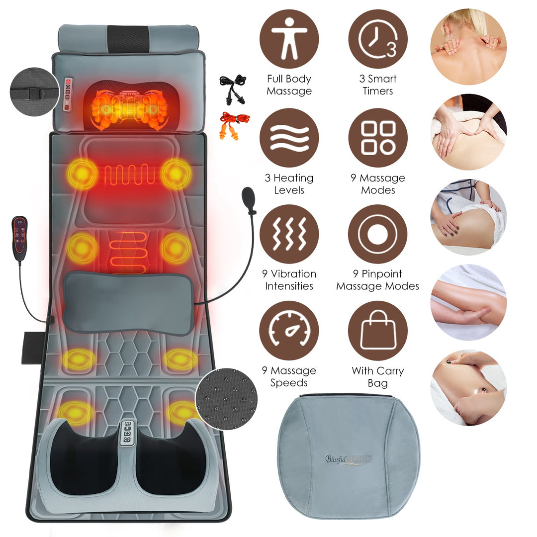 Flannel Full Body Massage Mat Multifunctional Massage Chair Pad with Heat Timer Shiatsu Neck Foot Massager Lumbar Pillow