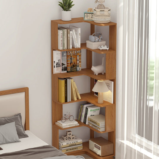 6-Tier L-Shaped Corner Bookshelf with Anti-Tip Safety Kit