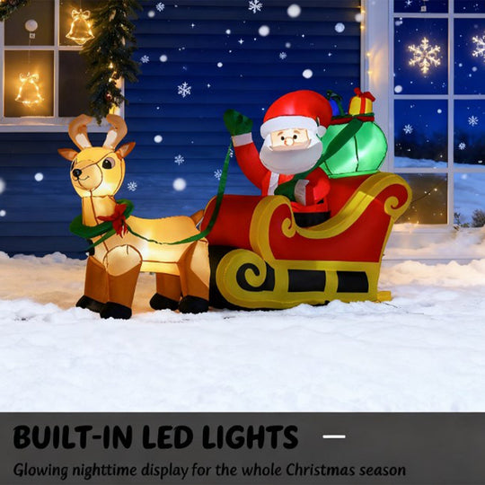 8FT Inflatable Santa Sleigh with Reindeer & LED Lights