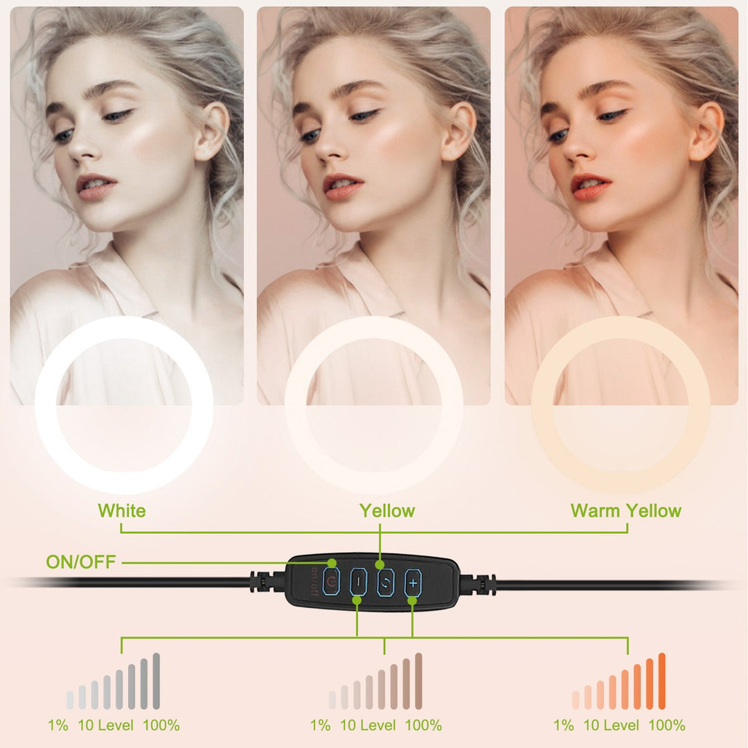 10" LED Ring Light – Dimmable, Tripod Stand, Phone Holder, USB Powered