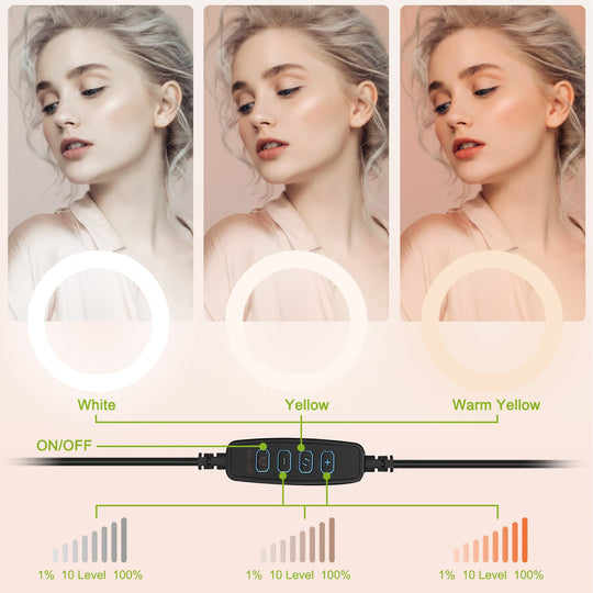 10" LED Ring Light – Dimmable, Tripod Stand, Phone Holder, USB Powered