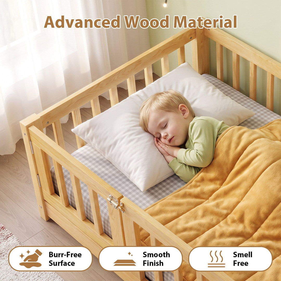 Montessori Floor Bed with Safety Guardrails and Lockable Door