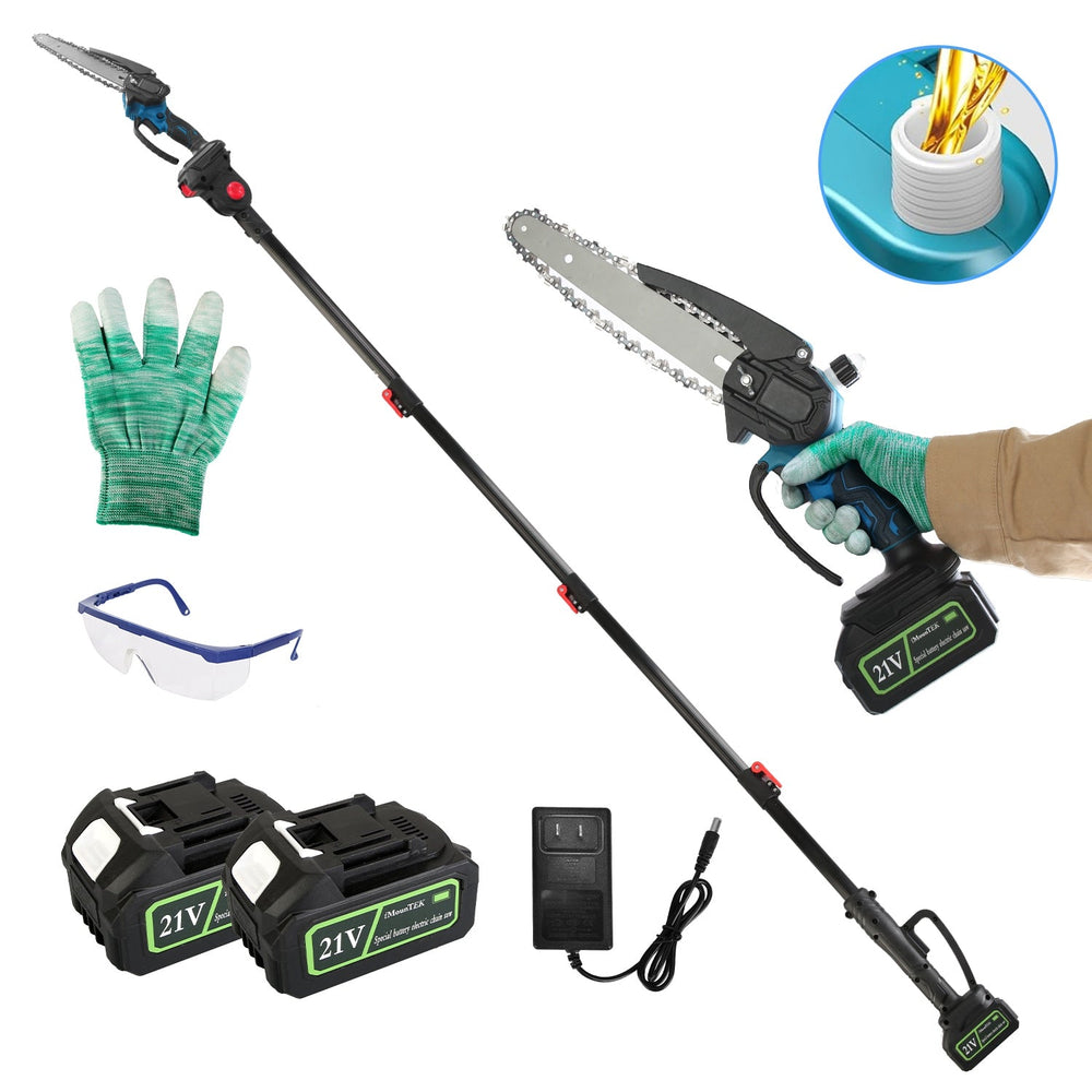 2-In-1 8Ó Cordless Electric Pole Saw and Mini Chainsaw with Extension Poles 2Pcs 21V 3.0Ah Batteries Adjustable Length Chain Saw With Auto Oiler Safet