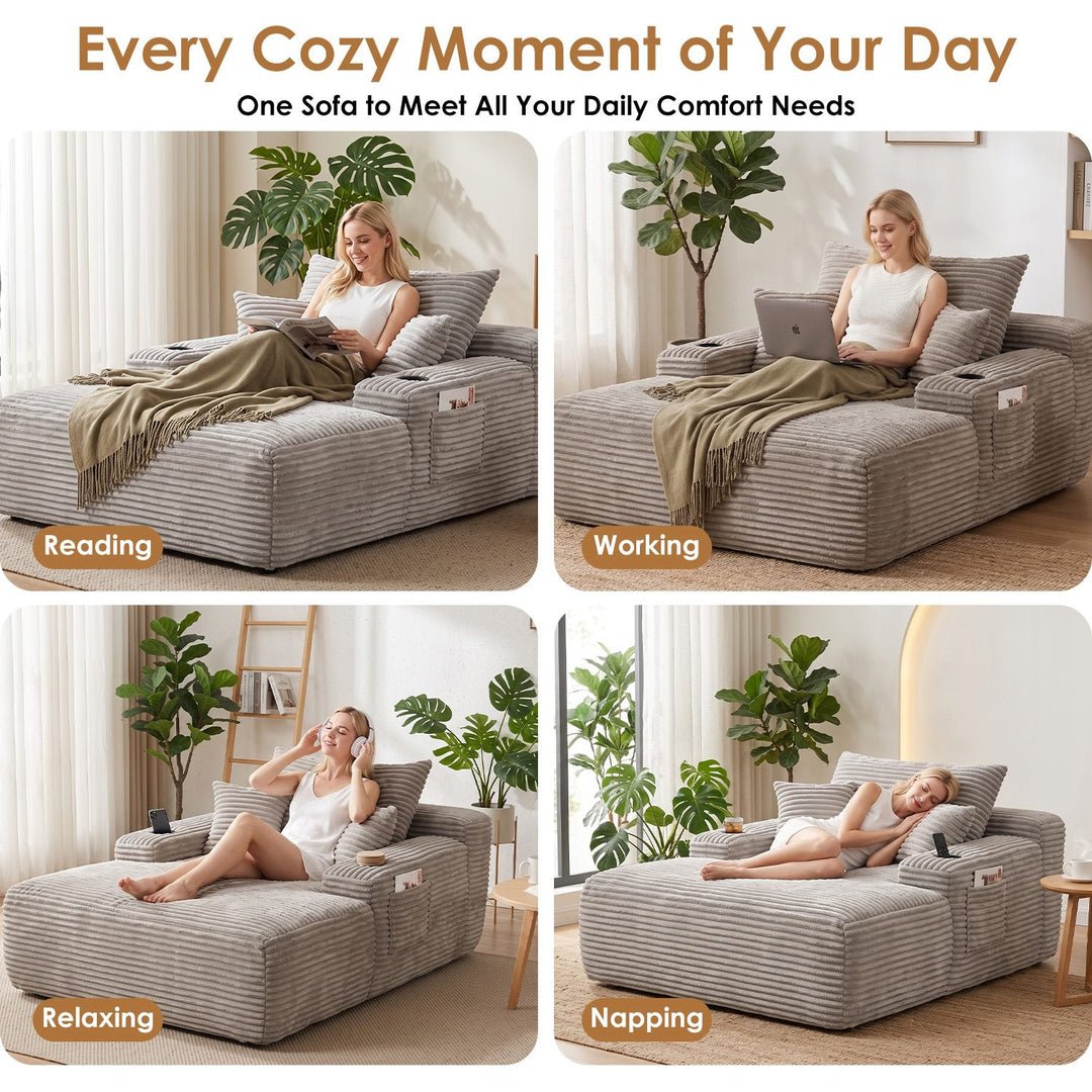 Convertible Chaise Lounge Sleeper Sofa with Cup Holders & Pillows