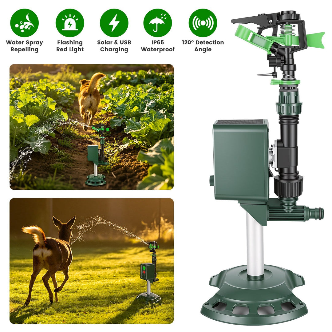 Solar Motion Sensor Animal Repellent Sprinkler with LED Light