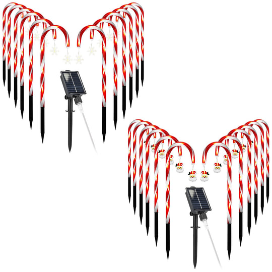 Solar Christmas Candy Cane Lights with 12 Candies 72LEDs Outdoor Christmas Decorations IP44 Waterproof Flickering Pathway Markers String Lights with 8