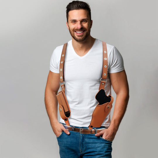 Shoulder Holster With Adjustable Straps Magazine Holder Vertical PU Leather Gun Holster For Concealed Carry Fit For M1911 Glock Sig Sauer