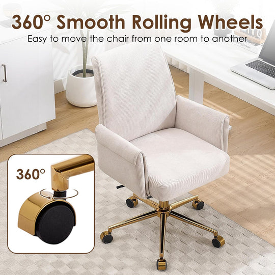 Mid-Back Velvet Office Chair with Memory Foam Cushion