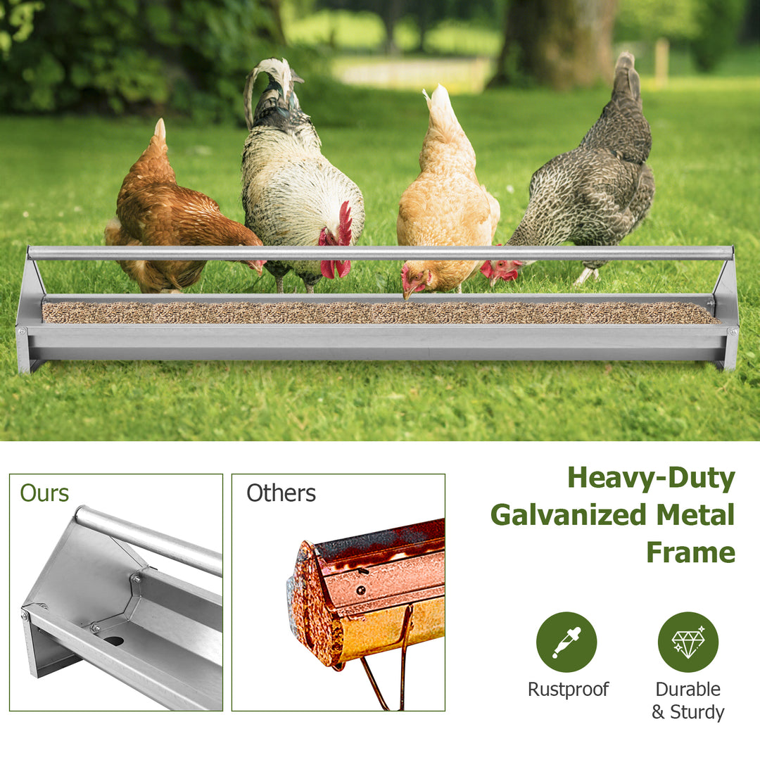 Metal Chicken Feeder Chicken Feeding Trough with Drainage Holes-Silver