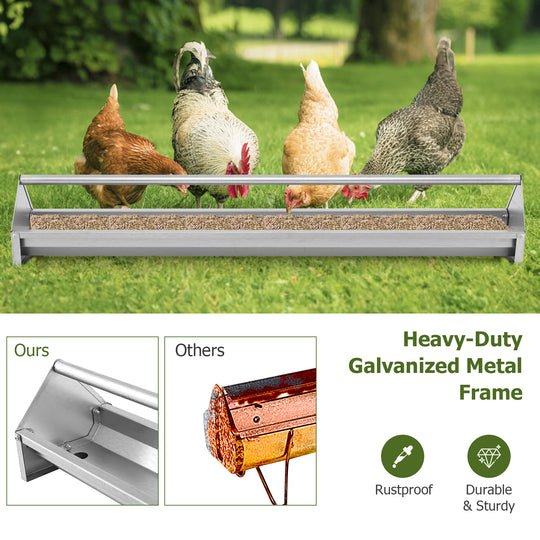 Metal Chicken Feeder Chicken Feeding Trough with Drainage Holes-Silver