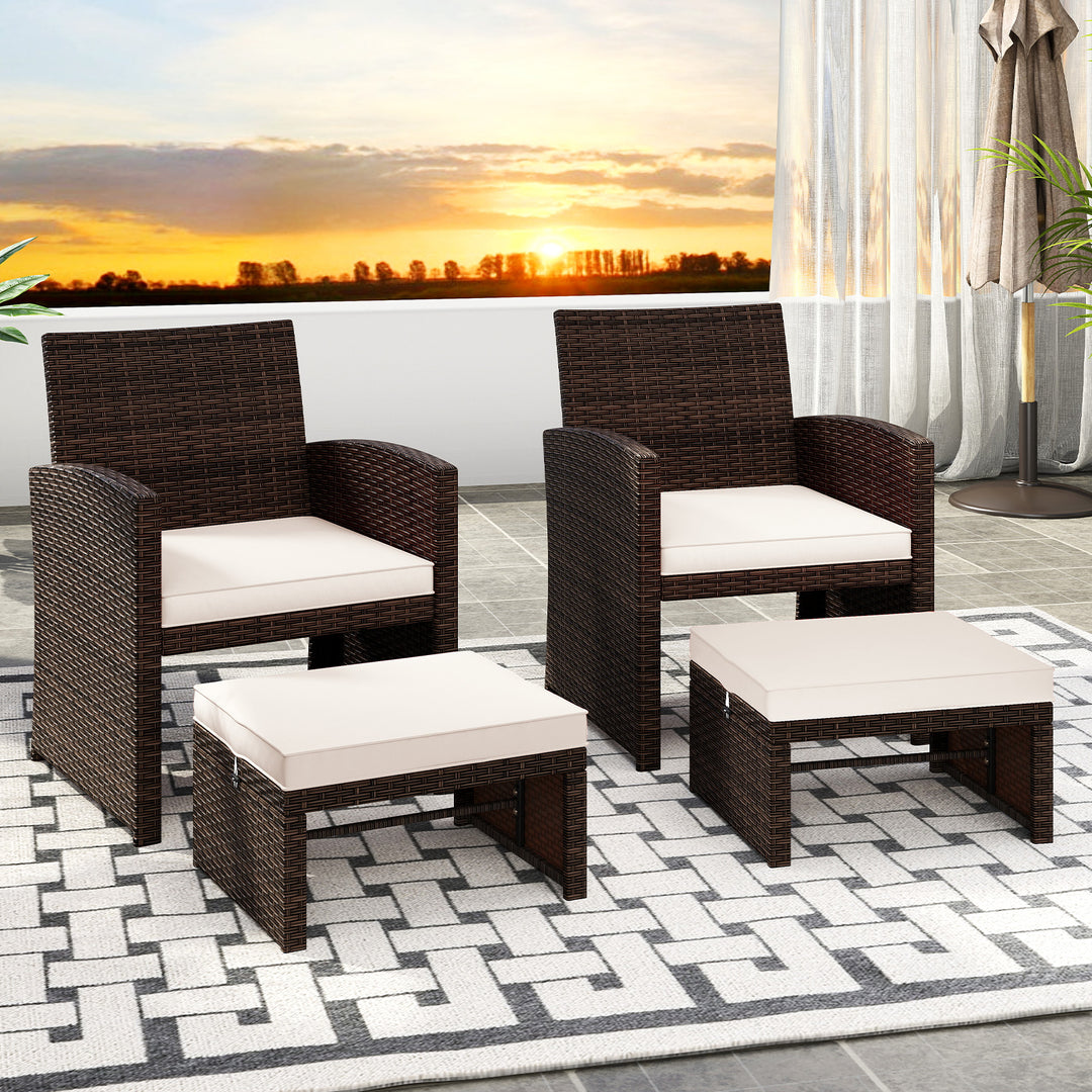 Multipurpose Outdoor 2 Pieces Patio PE Rattan Ottomans Footstool