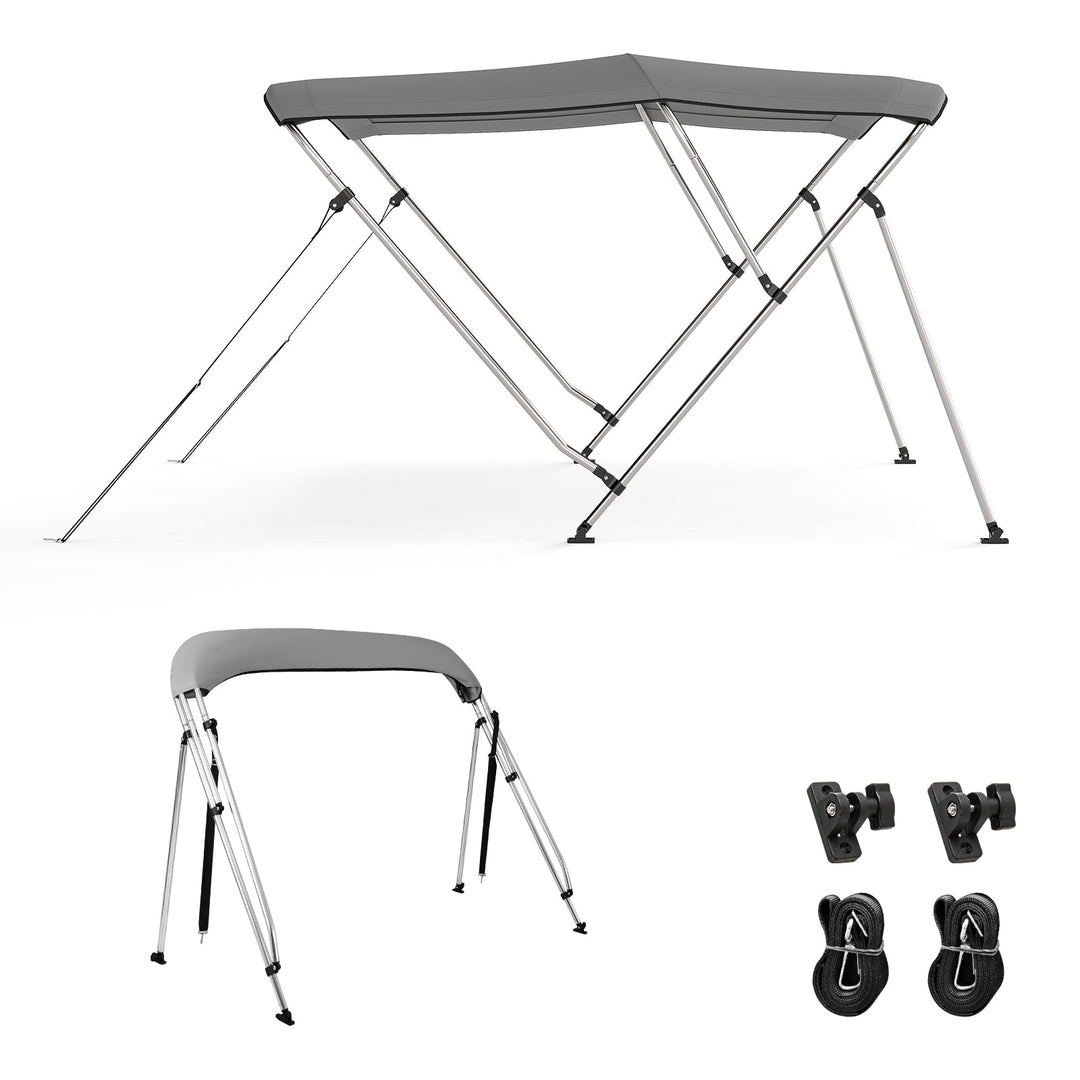 3-Bow Boat Bimini Top with Storage Boot - Gray