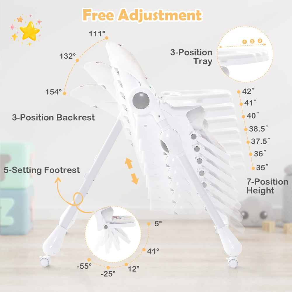 3-In-1 Convertible Highchair with Adjustable Height and 5-Point Safety Belt and Lockable Wheels