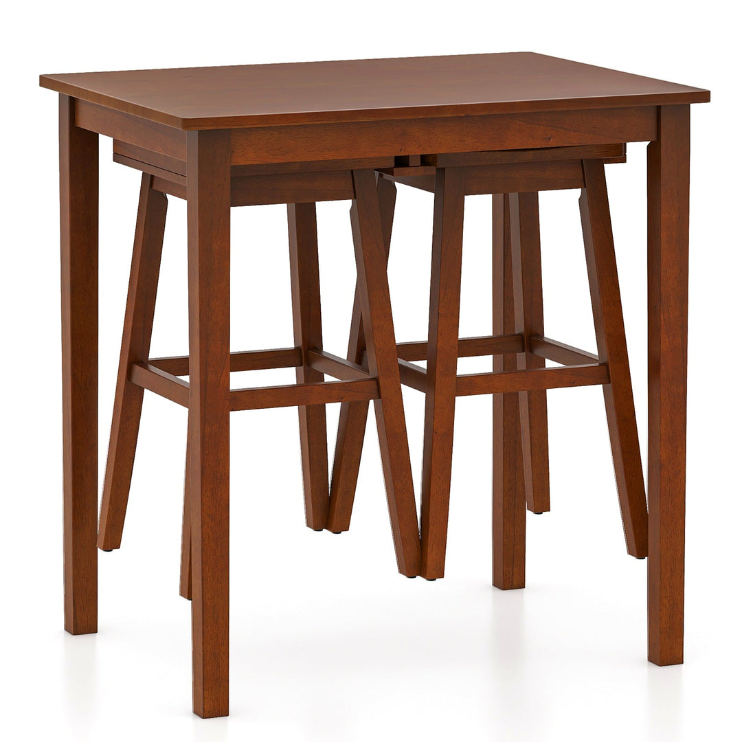 3-Piece Bar Table Set with Pub Table and 2 Saddle Stools