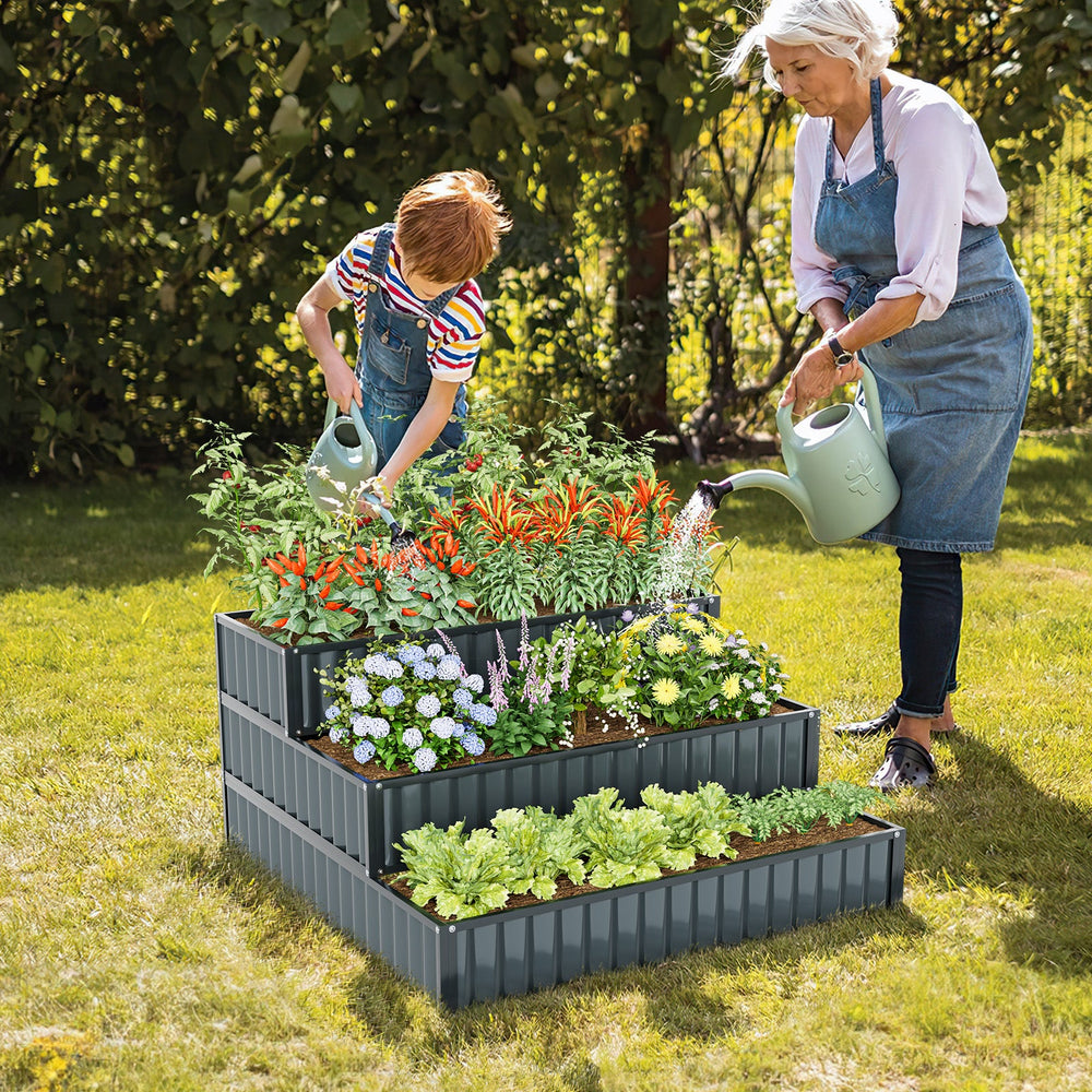 Heavy-Duty Metal Outdoor 3-Tier Raised Garden Bed Planter Box