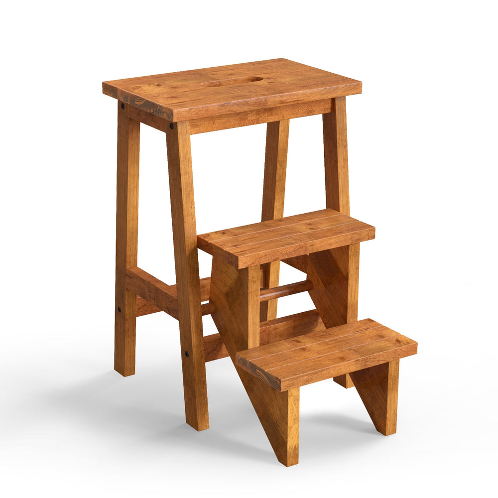 3-in-1 Rubber Wood Step Stool with Convenient Handle