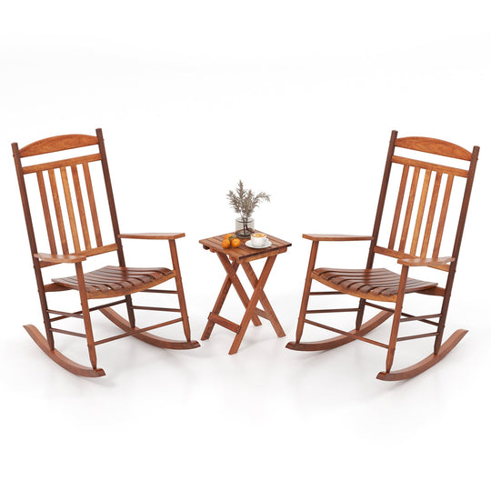3-piece Outdoor Poplar Wood Rocking Bistro Set-Natural
