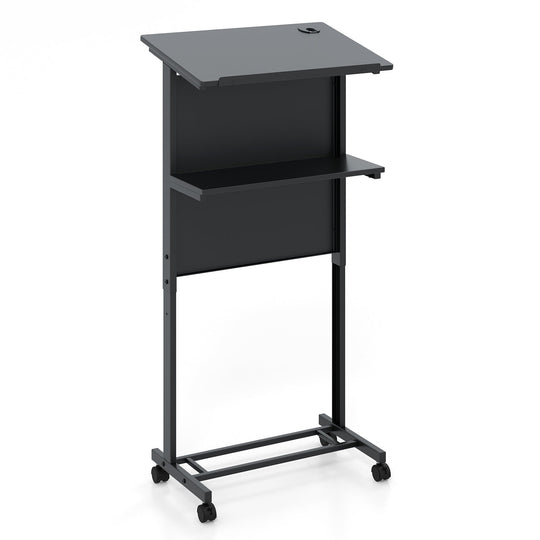 3-Position Height Adjustable Lectern Table with Tilted Tabletop-Black
