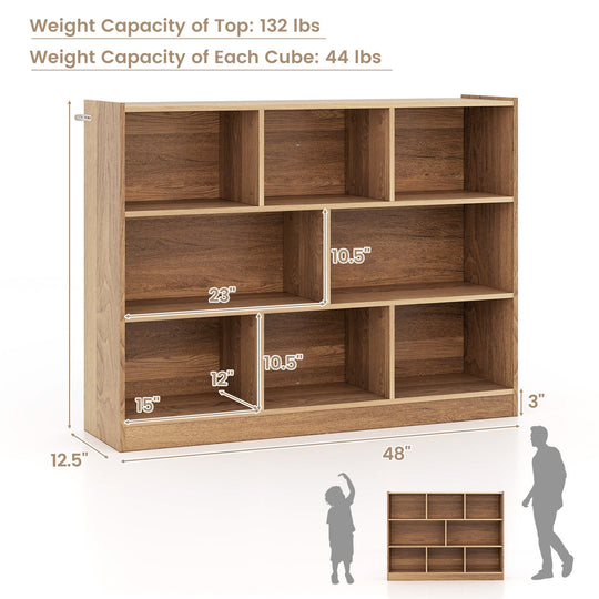 3-Tier Open Bookcase 8-Cube Floor Standing Storage Shelves