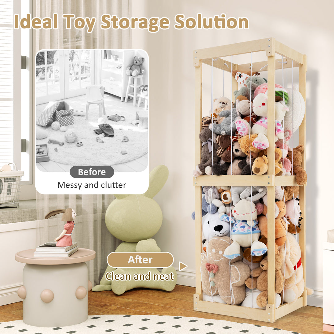 300L Large Stuffed Animal Storage with Open Top and Elastic Cords-Natural