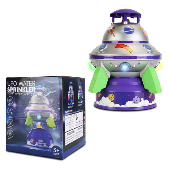 UFO Water Sprinkler Outdoor Summer Rocket Toy With Colorful LED Lights 360° Spinning 1.64FT To 6.56FT Adjustable Height Birthday Summer Gift For Girls