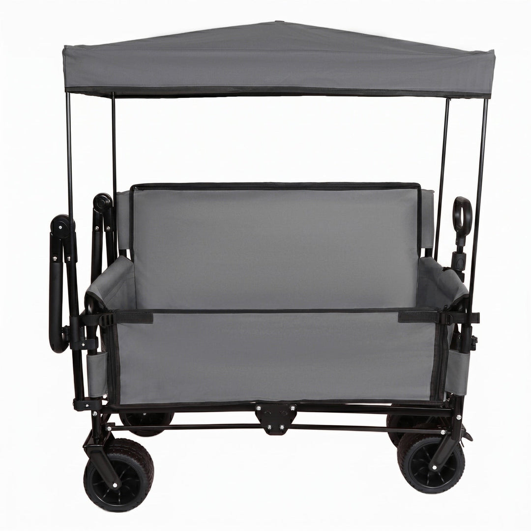 Folding Wagon Cart with Bench Seat & Canopy, 500lbs Capacity