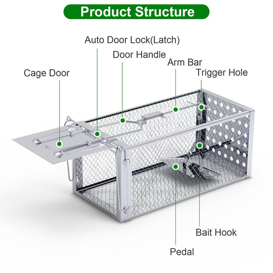 Single Door Rat Trap Cage Humane Rodent Trap Mouse Trap Indoor Outdoor for Small Rodents Mice Voles Hamsters