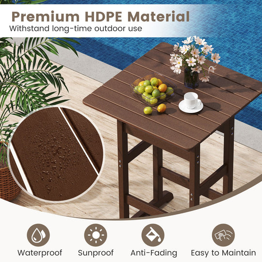 30 Inch Square Bar Table Dining Table with Slatted Tabletop for Poolside