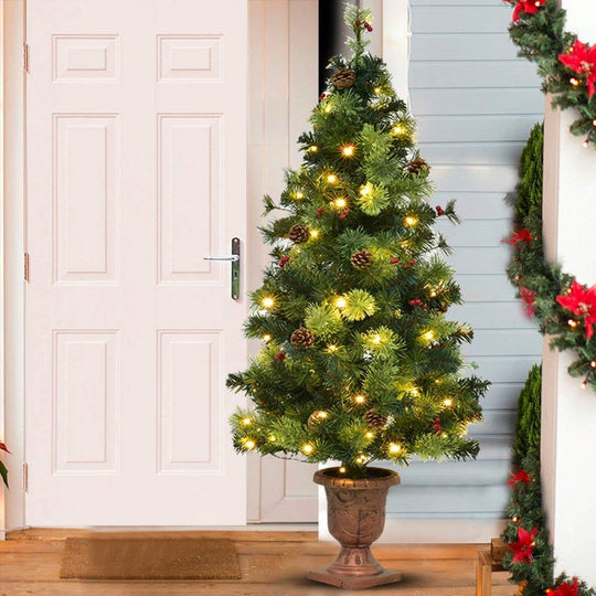 LED Christmas Tree with Red Berries Pine Cones