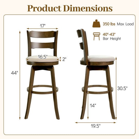 30.5 Inch Swivel Barstools with Backrest & Upholstered Seat