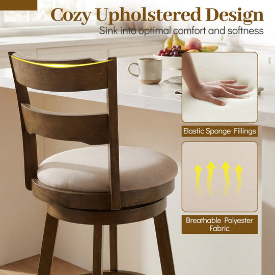 30.5 Inch Swivel Barstools with Backrest & Upholstered Seat