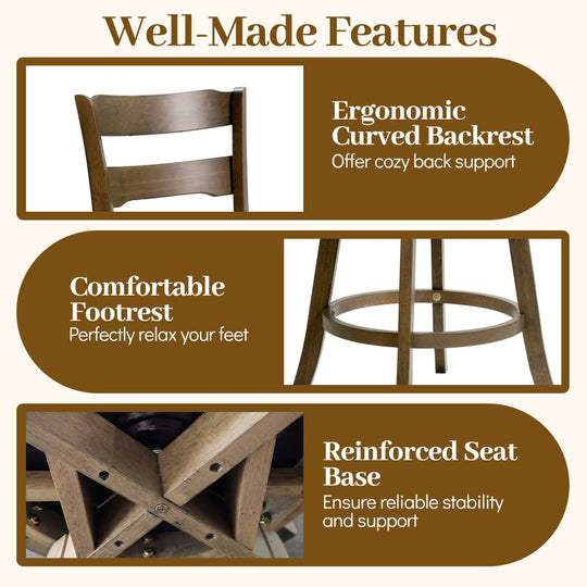 30.5 Inch Swivel Barstools with Backrest & Upholstered Seat