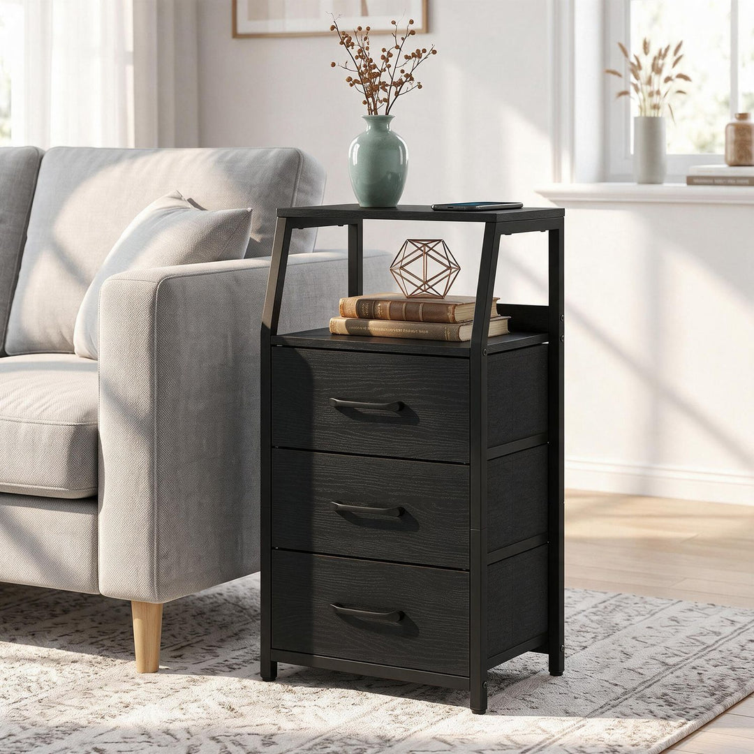 30.5 Inch Tall Nightstand with 3 Fabric Drawers and 2 Spacious Open Shelves