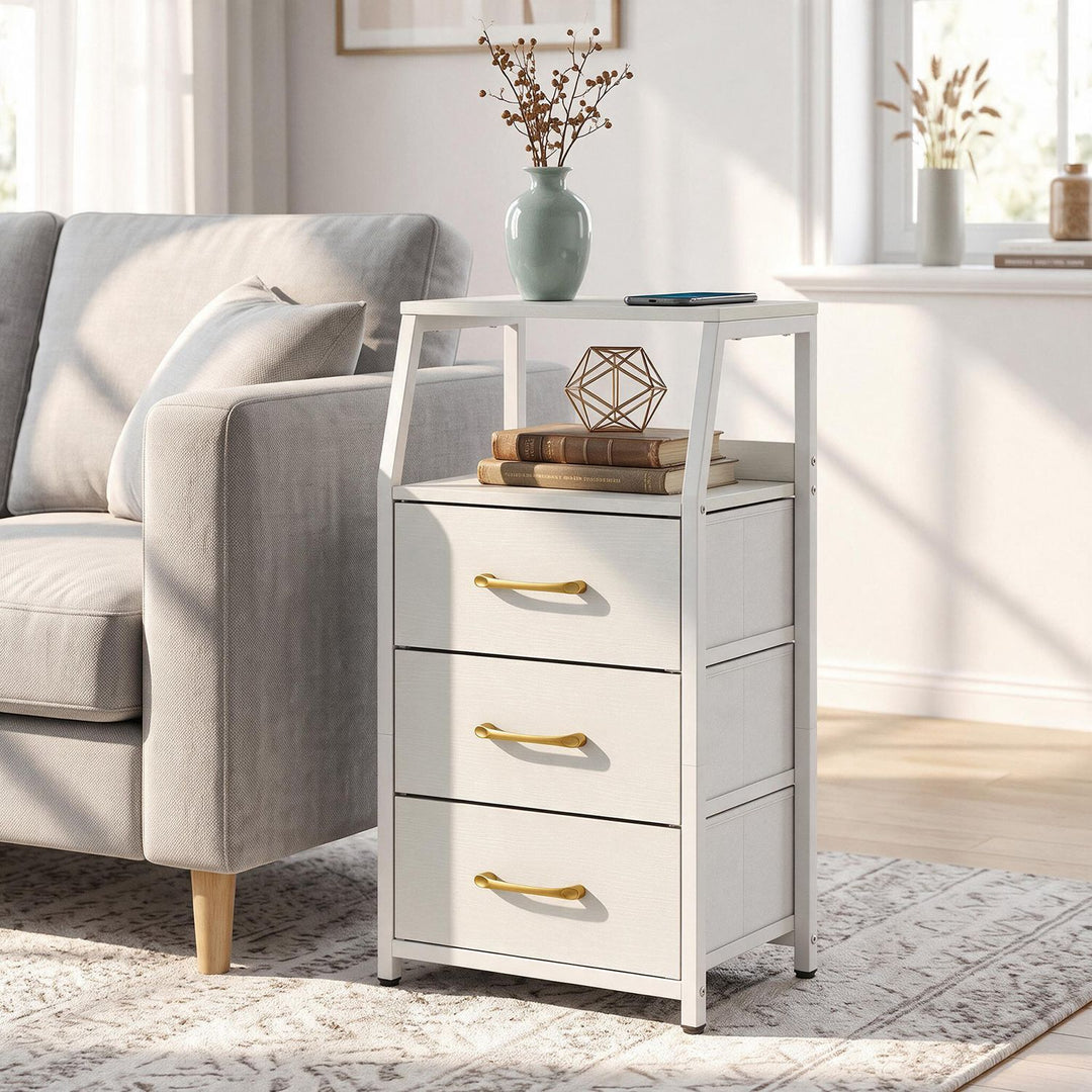 30.5 Inch Tall Nightstand with 3 Fabric Drawers and 2 Spacious Open Shelves
