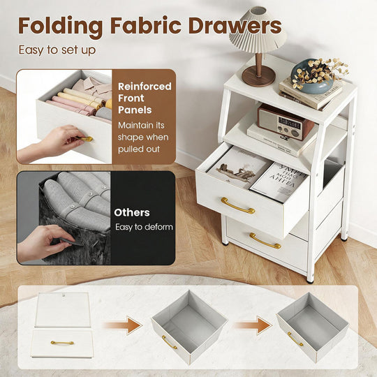 30.5 Inch Tall Nightstand with 3 Fabric Drawers and 2 Spacious Open Shelves
