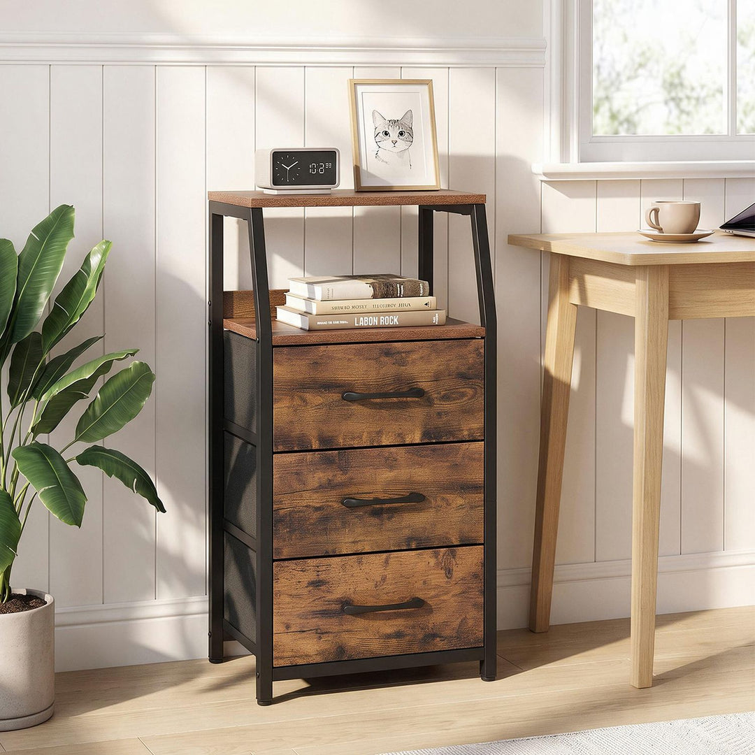 30.5 Inch Tall Nightstand with 3 Fabric Drawers and 2 Spacious Open Shelves