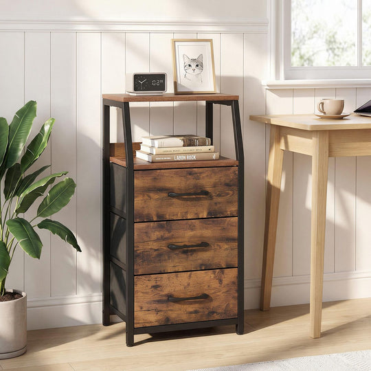 30.5 Inch Tall Nightstand with 3 Fabric Drawers and 2 Spacious Open Shelves